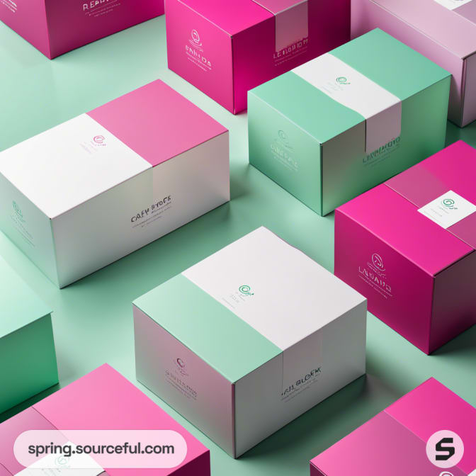 Colorful cubes with pink, white, and mint green patterns on a soft green background.