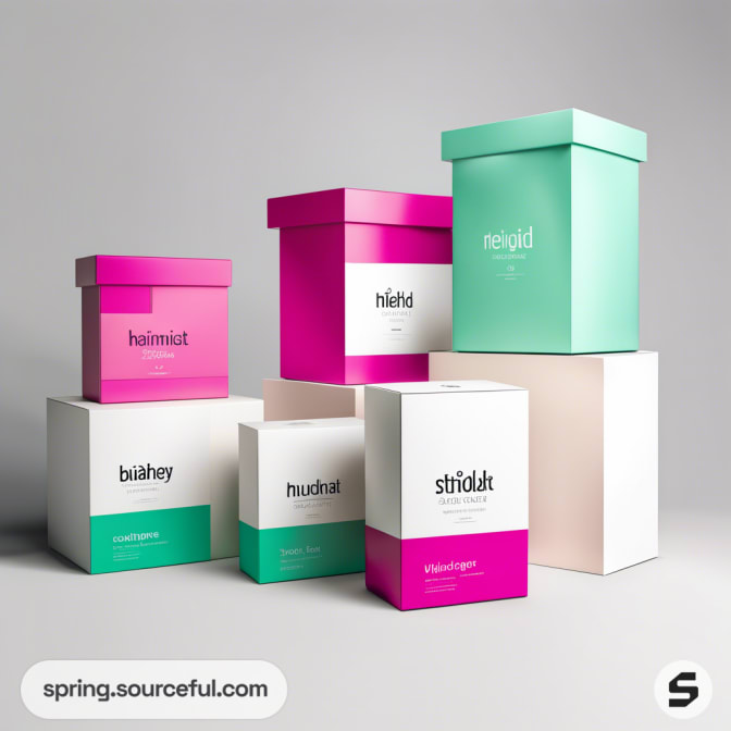 Colorful stack of small gift boxes on a plain background.