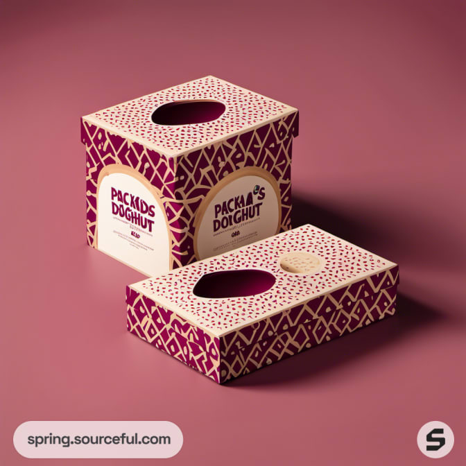 Patterned doughnut boxes on pink background
