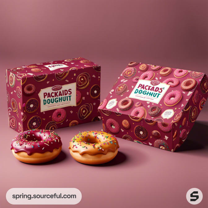 Boxes with doughnut designs and colorful doughnuts