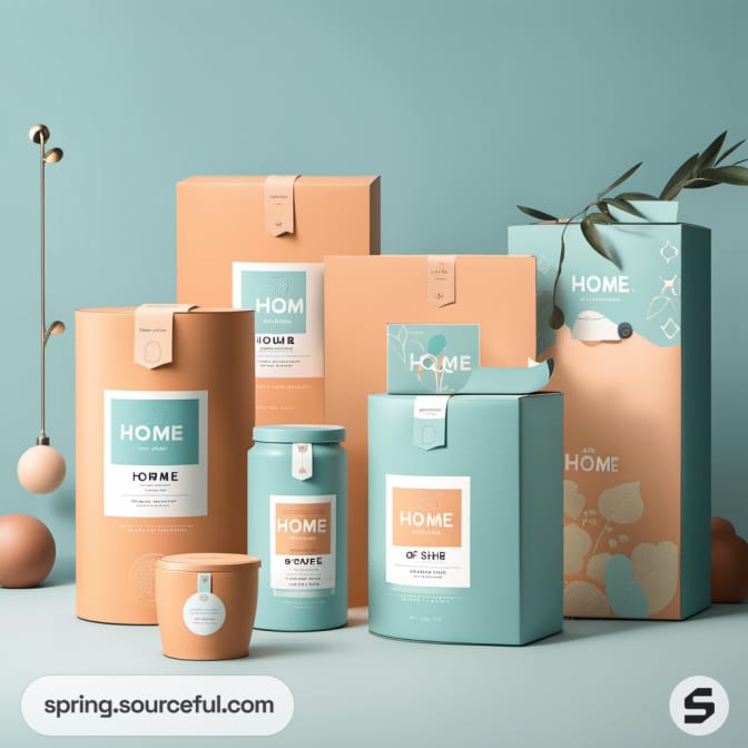 Selection of home product packaging in pastel colors and minimalist design.