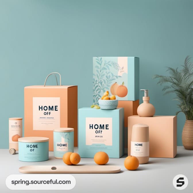 Colorful home products and decor with oranges and foliage.