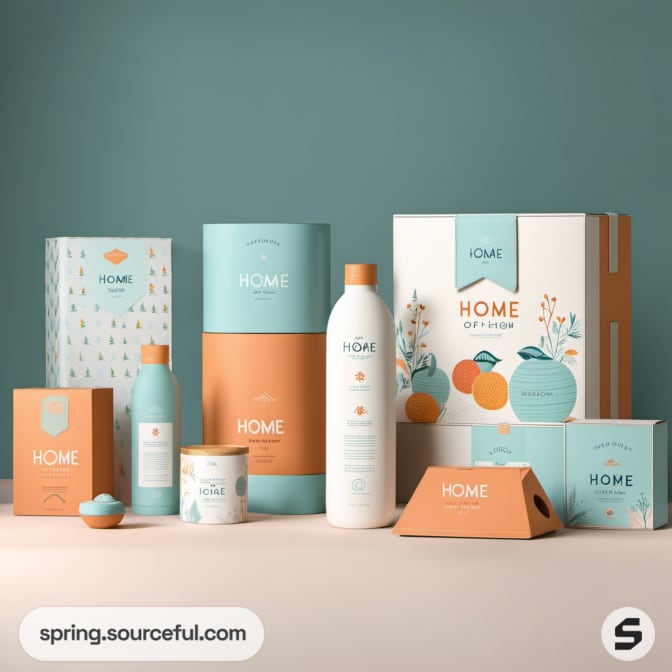 Variety of home product packages in pastel themes with decorative accents.