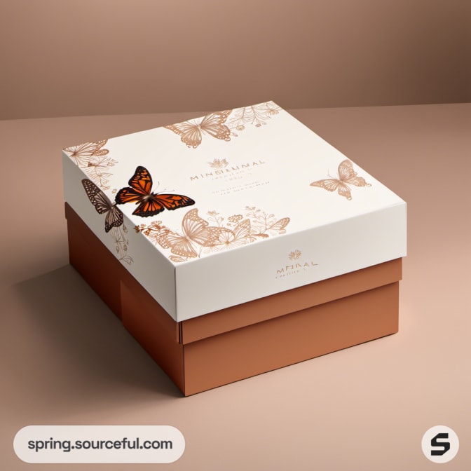 Decorative butterfly-themed packaging box with floral design.