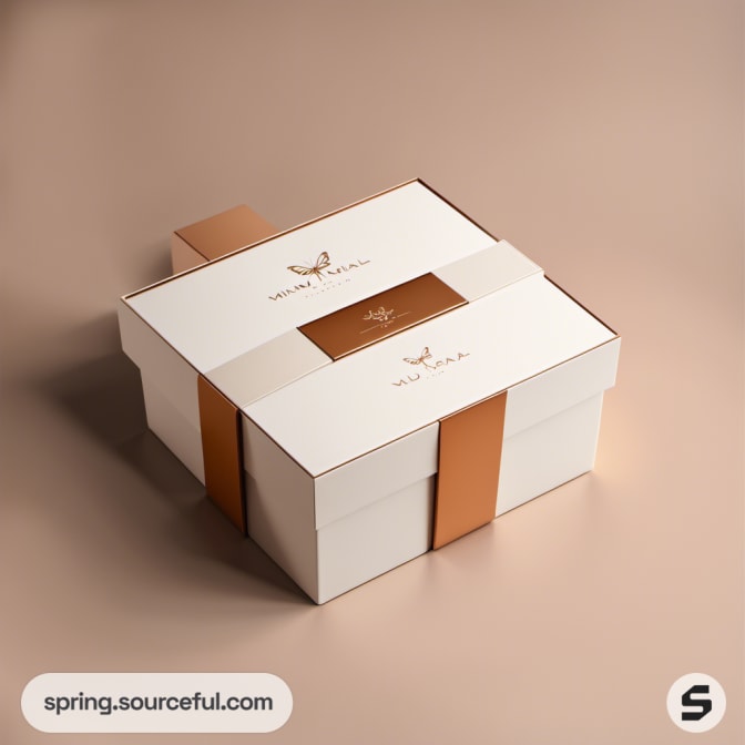 White gift box with brown ribbon accent.