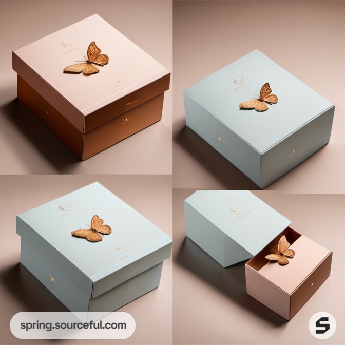 Four pastel-colored boxes with butterfly accents.