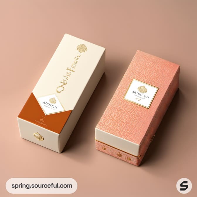 Sophisticated textured boxes in cream and pink tones with a classic look.