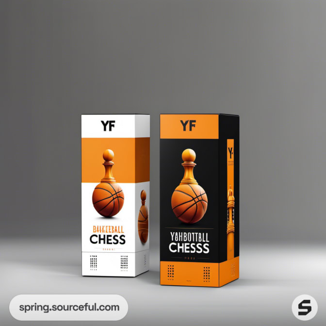 Two cartons featuring basketball-shaped chess pieces design.