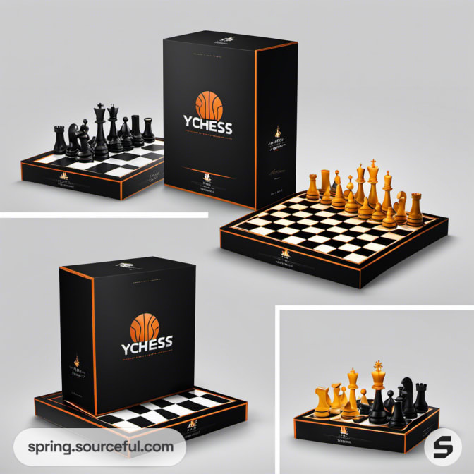 Open chess box displaying board and pieces; basketball theme.