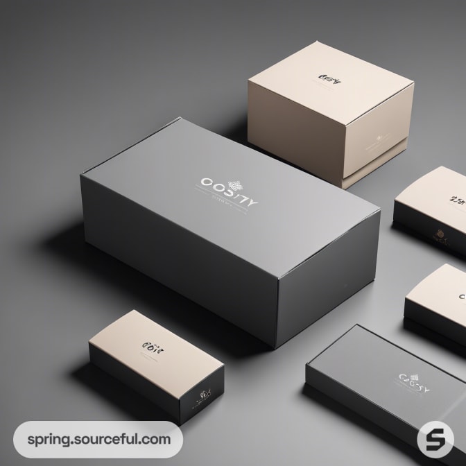 Variety of rectangular boxes in grey and beige on a dark background.