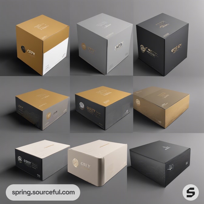 Nine cubes in assorted colors: grey, gold, black.