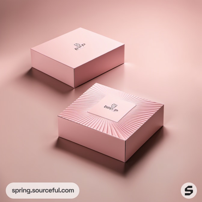 Two pink gift boxes with textured designs on a neutral background.