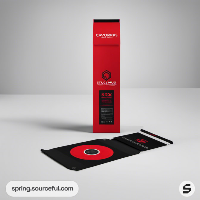 Red and black rectangular box with digital files cover inside.