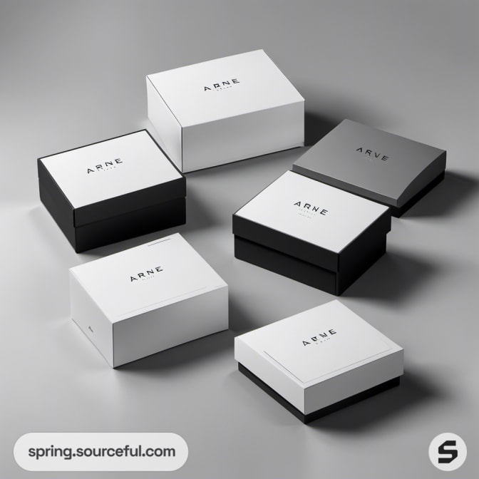 Stack of white and black square boxes with sleek design.