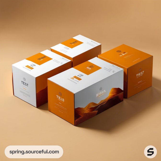 Orange and white cardboard boxes on a beige background.