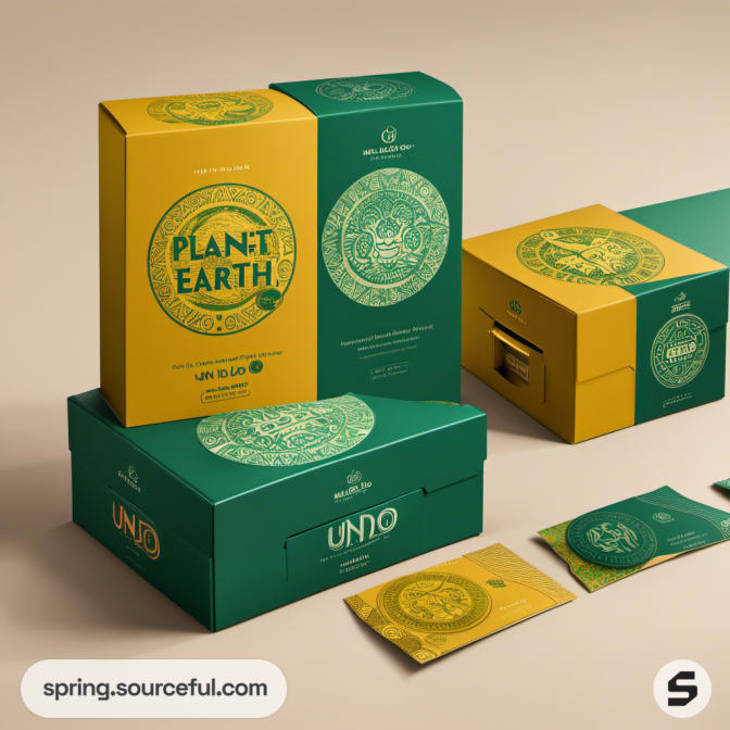 Packaging with 'Plant Earth' and circular designs.