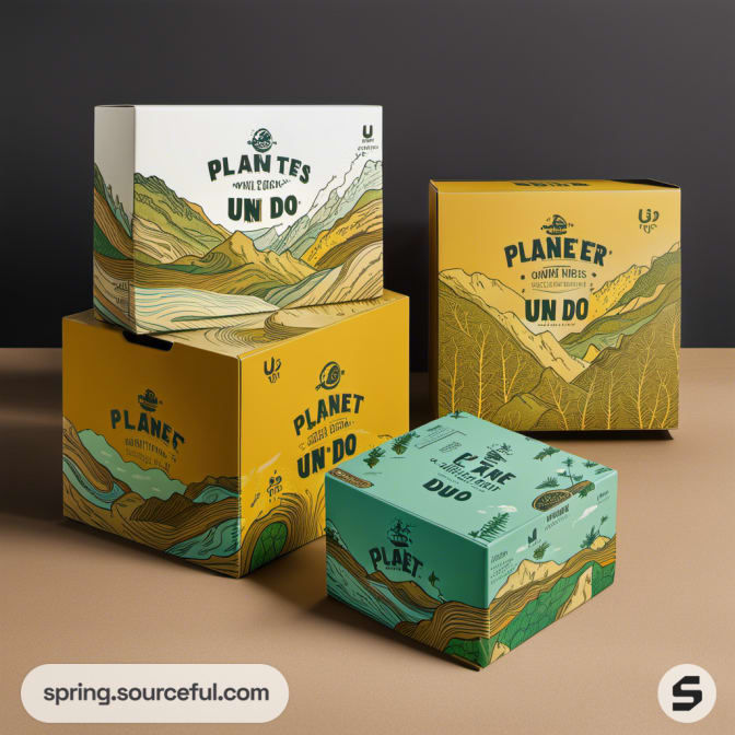 Boxes with mountain scenes and 'Planet's Undo' text.