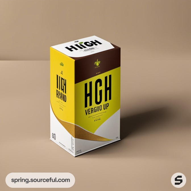 Box with 'HICH VERGIO UP' text in yellow, brown, and white.