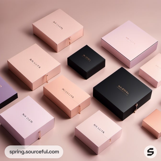 Multiple pastel-colored gift boxes in various sizes on a plain background.