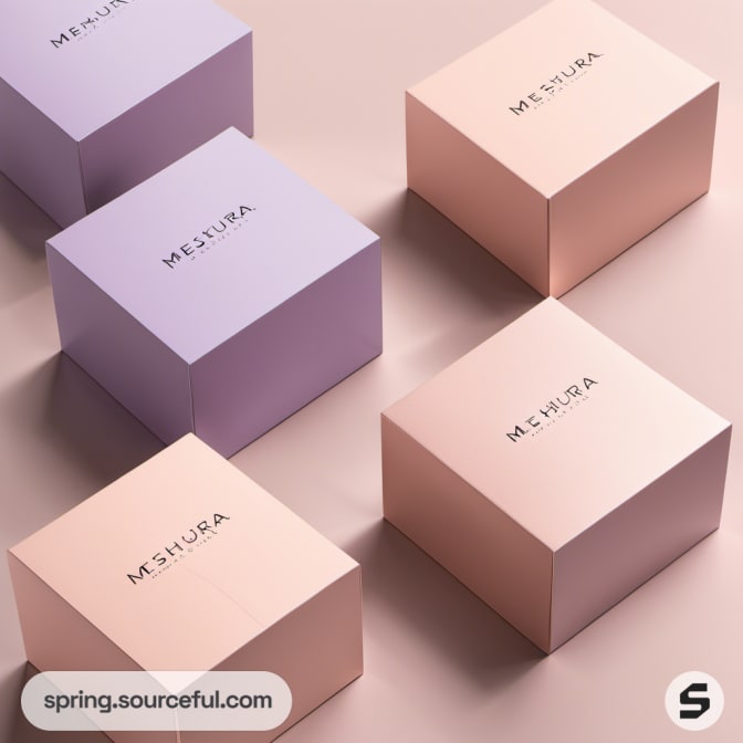 Two rows of pastel boxes in lavender and peach hues.