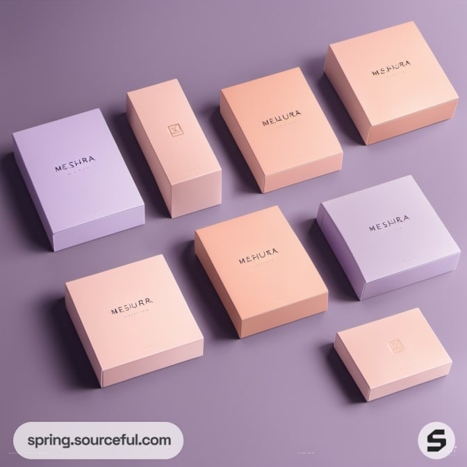 Pastel boxes labeled 'MEJURA' in a neat arrangement.