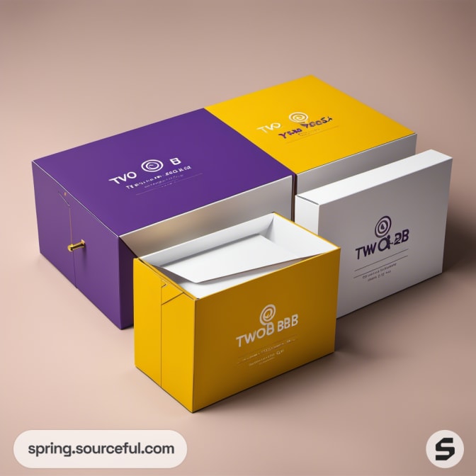 Three boxes in purple, yellow, and white on beige background.