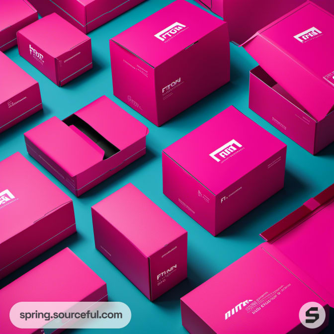 Pink boxes on a teal background, arranged neatly.