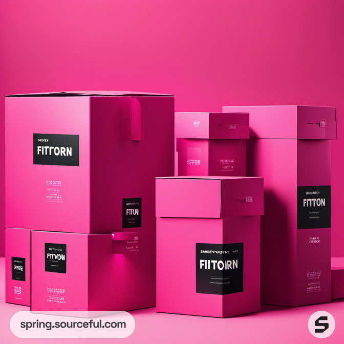 Tall and short pink boxes with black labels on a pink background.