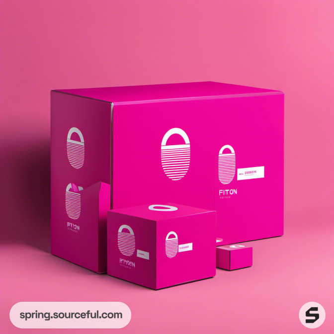 Pink boxes with circular design elements on a pink background.