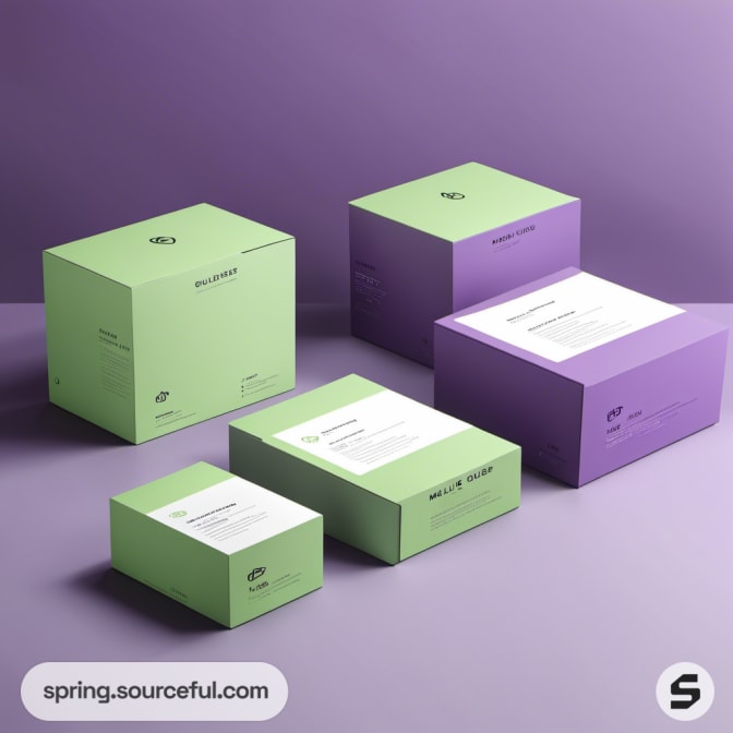 Purple background with green and purple colored boxes.