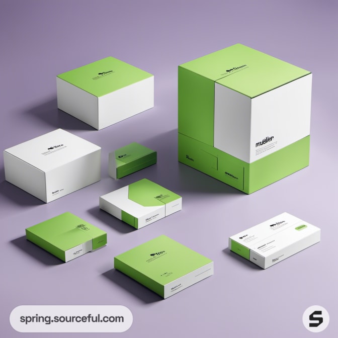 Green and white nested boxes on a purple surface.