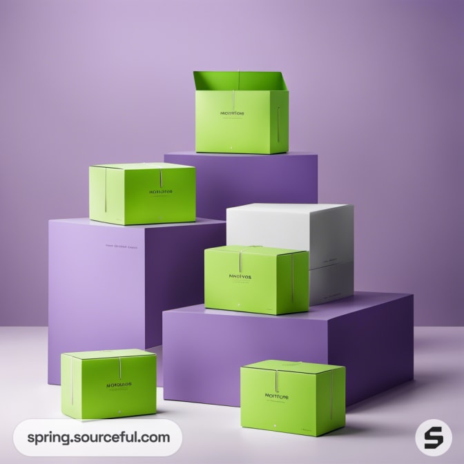 Stacked green and purple boxes against a purple background.