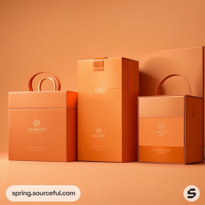 Orange gift bags with handles on an orange background.