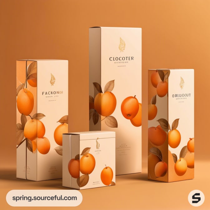 Tall rectangular boxes with orange illustrations on an orange background.