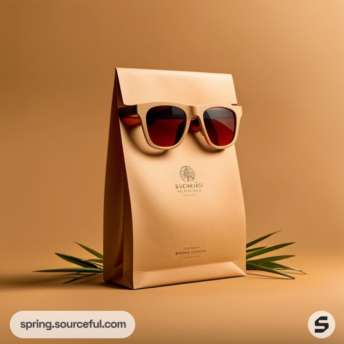 Brown paper bag resembling sunglasses, with black lenses.