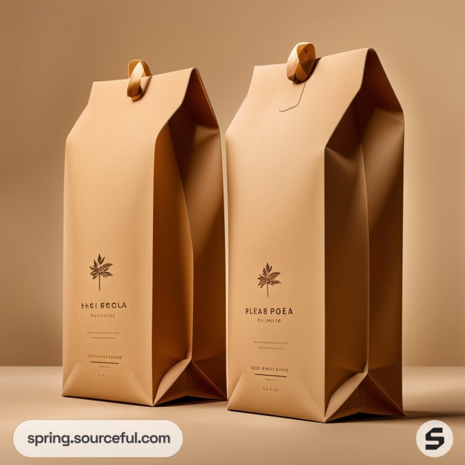 Two brown paper bags with elegant floral design on a beige background.