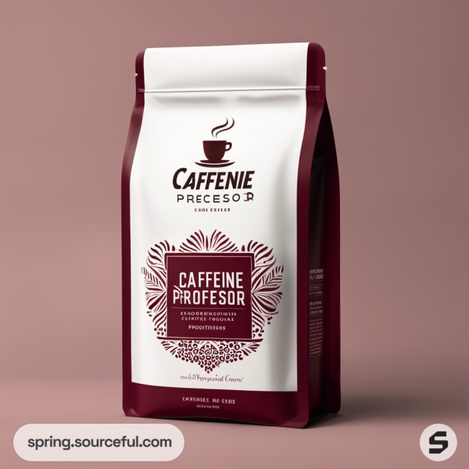 Dual-tone coffee bag with cup emblem and patterned label design.