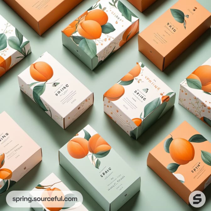 Boxes with orange designs on a green background.
