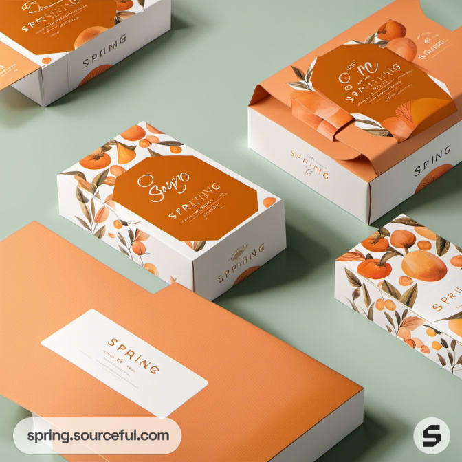 Apricot-themed boxes on a light green surface.