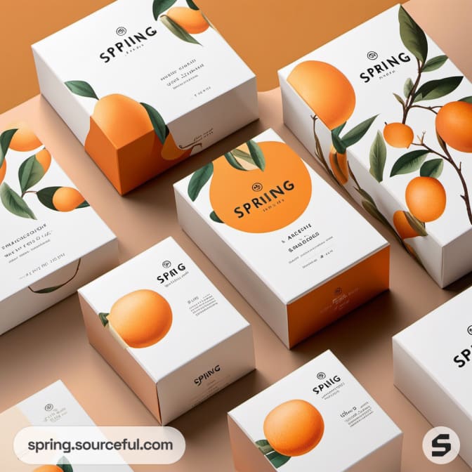Boxes with large orange prints and apricot designs.