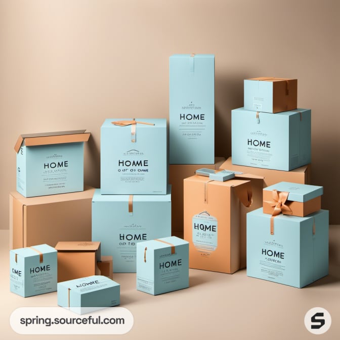 Blue and orange labeled boxes arranged in a stack.