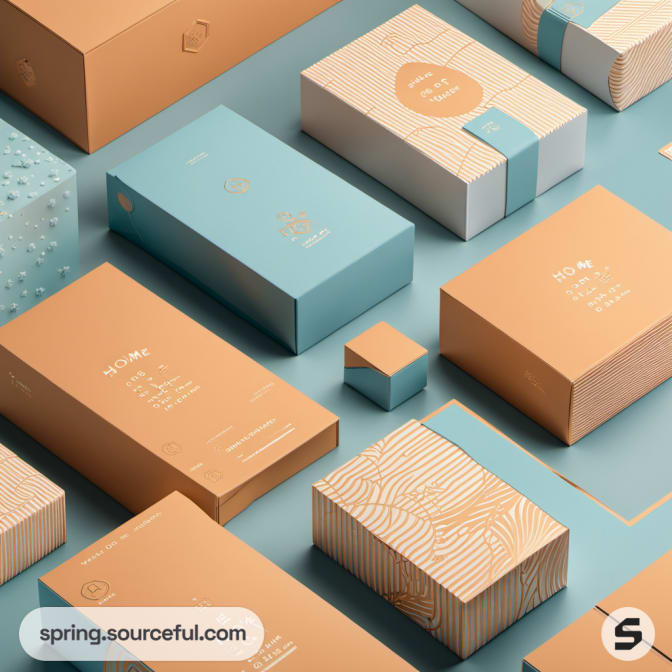 Blue and orange boxes with elegant patterns and textures.