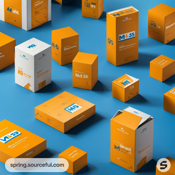 Collection of orange boxes with blue accents on a blue background.