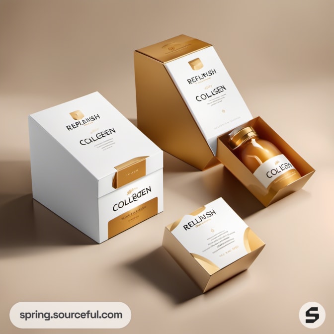 Stylish container with jar, in gold and white with a drawer-style box.