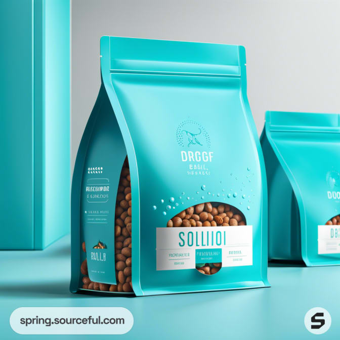 Blue resealable pouch with transparent window showing brown nuts.