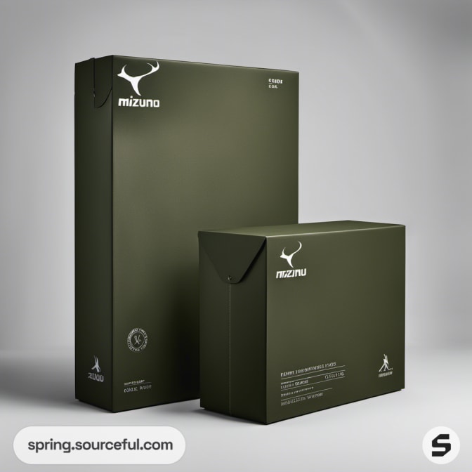 Two green boxes featuring minimalist design and logos.