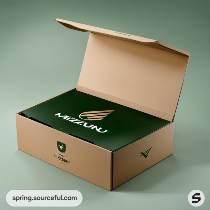 Open brown mailer box revealing green interior packaging.