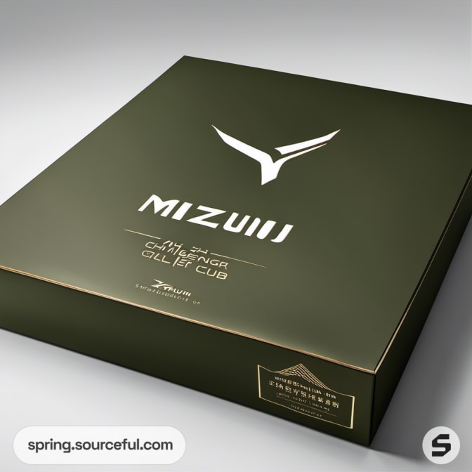 Square dark green box with a sleek design and bold logo.