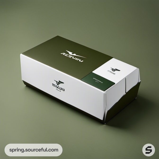 Green and white box with a modern and minimalist design.