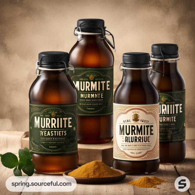 Amber bottles with assorted green labels on textured background.